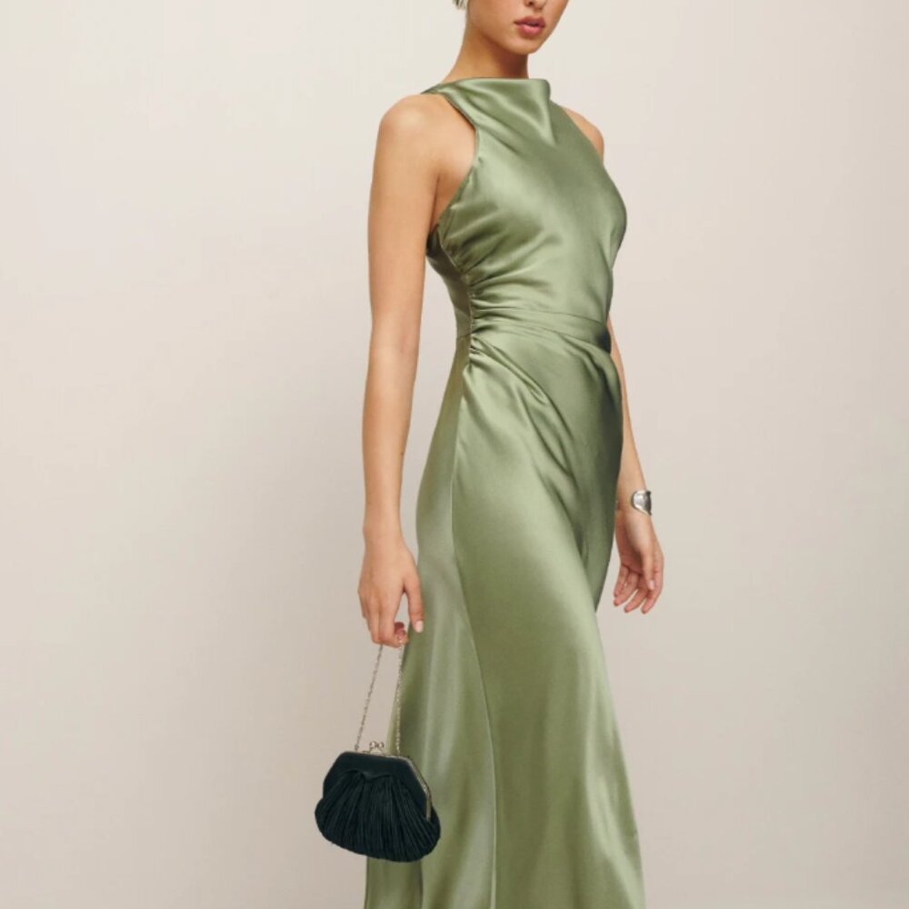 NWT - Reformation Casette Silk Dress in Artichoke